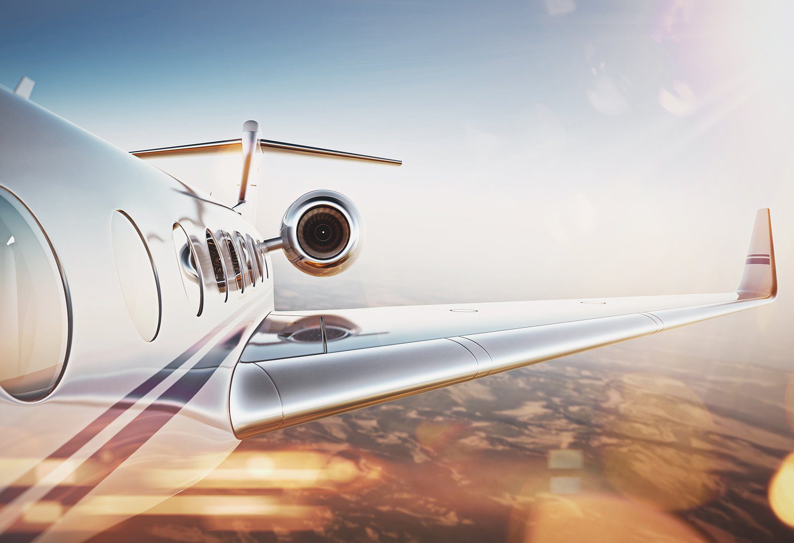 Private jet close-up engine view for luxury charter services